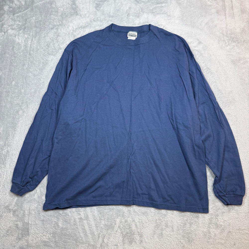 VTG Basic Editions Long Sleeve Shirt Mens XL Blue Cotton USA 90 Blank Boxy Skate